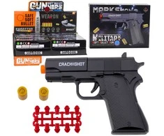Lean Toys Mini žaislinis pistoletas WARFARE su kulkomis ir gilzėmis, juodas, 13.5 cm