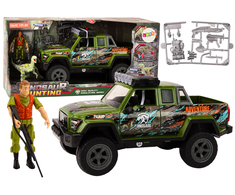 Lean Toys Mašinėlė Off-Road Hunting Car Hunter Dinosaur Lights Sounds Žalias