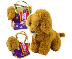 Lean Toys Pliušinis žaislas - šviesiai rudas šuniukas su krepšeliu, 20 cm