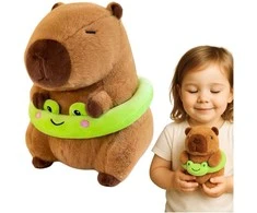 Lean Toys Pliušinis kapibara 20 cm su gelbėjimosi ratu varle