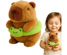 Lean Toys Pliušinis kapibara 20 cm su gelbėjimosi ratu varle
