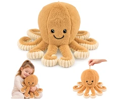 Lean Toys Pliušinis aštuonkojis su tampriais čiuptuvais, smėlinis, 50 x 30 x 30 cm