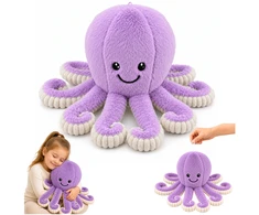 Lean Toys Pliušinis aštuonkojis su tampriais čiuptuvais, violetinis, 50 x 30 x 30 cm