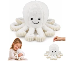 Lean Toys Pliušinis aštuonkojis su tampriais čiuptuvais, baltas, 30 x 20 x 20 cm