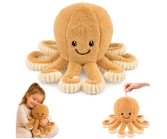 Lean Toys Pliušinis aštuonkojis su tampriais čiuptuvais, smėlio spalvos, 30 × 20 × 20 cm