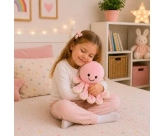 Lean Toys Pliušinis aštuonkojis su tampriais čiuptuvais, rožinis, 50 × 30 × 30 cm