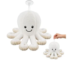 Lean Toys Pliušinis aštuonkojis su siurbtuku ir tampriais čiuptuvais, baltas, 16 × 10 × 10 cm