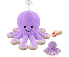 Lean Toys Pliušinis aštuonkojis su tampriais čiuptuvais, violetinis, 16 × 10 × 10 cm
