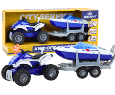 Lean Toys Policijos keturratis su priekaba ir motorine valtimi