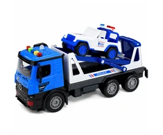 Lean Toys Police Tow Truck with Patrol Car Vehicle Set Lights Sounds Mėlyna
