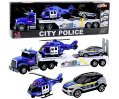 Lean Toys Policijos sunkvežimis su sraigtasparniu ir automobiliu, 53 cm