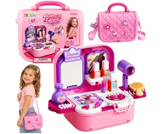 Lean Toys Vaikiškas grožio rinkinys lagaminėlyje 2-in-1, rožinis ir violetinis, 23,5 × 17 × 9,5 cm