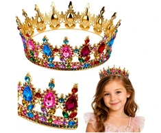 Lean Toys Princesės Karalienės Metalinė Karūna Spalvoti Kristalai Aukso 12,5 cm