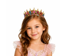 Lean Toys Princesės Karalienės Metalinė Karūna Spalvoti Kristalai Aukso 12,5 cm
