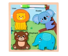 Lean Toys Medinė edukacinė dėlionė su piešimo lenta