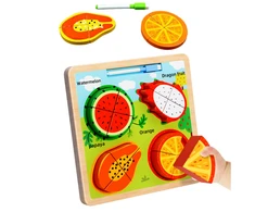 Lean Toys Medinis lavinamasis vaisių dėlionės stovas su piešimo lenta