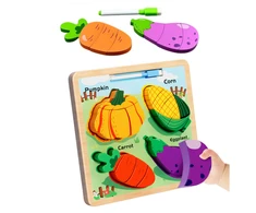 Lean Toys Medinė lavinamoji dėlionė su daržovėmis ir piešimo lenta