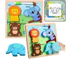 Lean Toys Medinė edukacinė dėlionė su piešimo lenta