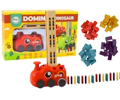 Lean Toys Raudonas Dinozauras - Baterijomis Varomas Automobilis su Domino Kaladėlėmis