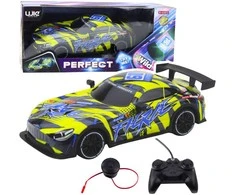 Lean Toys Nuotoliniu būdu valdomas lenktyninis automobilis su apšvietimu, geltonas