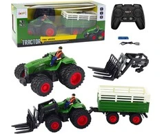 Lean Toys Nuotoliniu būdu valdomas žemės ūkio traktorius su priekaba ir šakėmis
