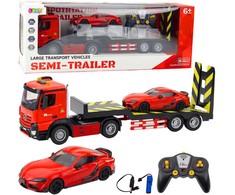 Lean Toys Nuotoliniu būdu valdomas automobilio vilkikas su sportiniu automobiliu 1:16