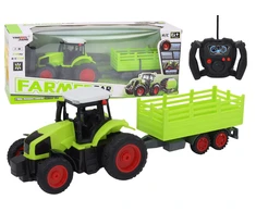 Lean Toys Nuotoliniu būdu valdomas žaislinis traktorius su priekaba 1:16