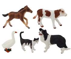 Lean Toys Gyvūnų Figūrėlių Rinkinys 5 vnt. Arklys, Karvė, Katė, Žąsis, Šuo