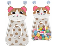 Lean Toys Krepšys Organizer su Przyssawkami Na Žaislai Do Kąpieli Kotek Kreminis 50 cm