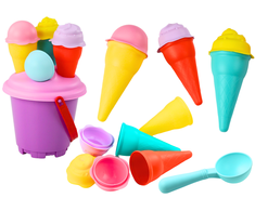 Lean Toys Rožinis smėlio žaislų rinkinys su kibirėliu ir ledų formelėmis, 6 vnt.