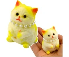 Lean Toys Geltona silikoninė katė su perlais, 7,5 cm