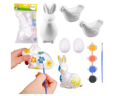 Lean Toys Rinkinys putplasčio dekoracijoms zuikiams dažyti 2 kiaušiniai 2 vištų dažai
