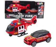 Lean Toys Gaisrinės sraigtasparnis ir automobilis su šviesomis ir garsu