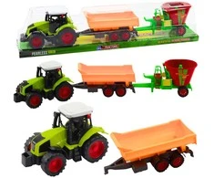 Lean Toys Traktorius su atsidarančia priekaba ir pašarų vežimu