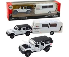 Lean Toys Bekelės Automobilis su Kemperiu Baltas 1:32 – Metalinis Modelis su Šviesomis ir Garsais
