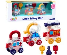 Lean Toys Edukacinis žaislų rinkinys su rakteliais: policijos, gaisrinės ir greitosios pagalbos automobiliai