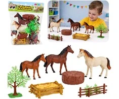 Lean Toys Žirgų figūrėlių rinkinys su priedais, 23 dalių, vaikams nuo 3 metų, lavina kūrybiškumą, spalvotas