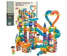 Lean Toys Magnetinių blokų rinkinys su rutulių trasa, 188 vnt.