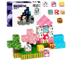 Lean Toys Magnetinių kaladėlių rinkinys su vienaragių motyvais, 50 vnt.