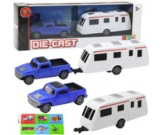 Lean Toys Mėlynas automobilio ir kemperio priekabos metalinis rinkinys
