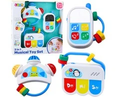 Lean Toys Muzikinių žaislų rinkinys kūdikiams: telefonas, tambūrinas, rakteliai