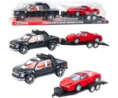 Lean Toys Bekelės žaislinis automobilis su priekaba ir sportiniu automobiliu, 59 cm
