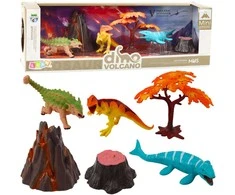 Zestaw Dinozaurų figūrėlių rinkinys su vulkanu ir medžiu, 7 dalys