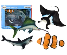 Lean Toys Jūros Gyvūnų Figūrėlių Rinkinys: Ryklys, Delfinas, Rajus, 5 vnt.