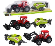 Lean Toys Raudonas traktorius su krautuvu ir presu