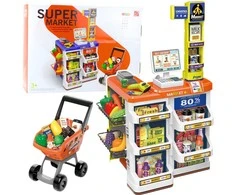 Lean Toys Vaikų parduotuvės žaidimų rinkinys su kasa ir vežimėliu