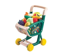 Lean Toys Vaikiškas vežimėlis su daržovių ir vaisių rinkiniu, žalias
