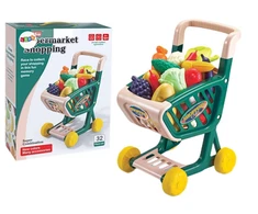 Lean Toys Vaikiškas vežimėlis su daržovių ir vaisių rinkiniu, žalias