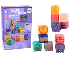 Lean Toys Minkšti edukaciniai blokeliai su gyvūnais, raidėmis ir skaičiais, 12 vnt.