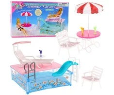 Lean Toys Lėlių rinkinys su baseinu, čiuožykla ir skėčiu